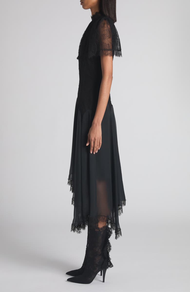 McQueen Floral Lace Asymmetric Evening Dress, Alternate, color, Black