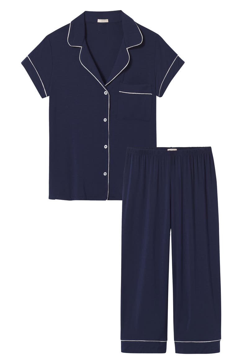 Gisele Short Sleeve Cropped Pajamas, Alternate, color, NAVY/ IVORY