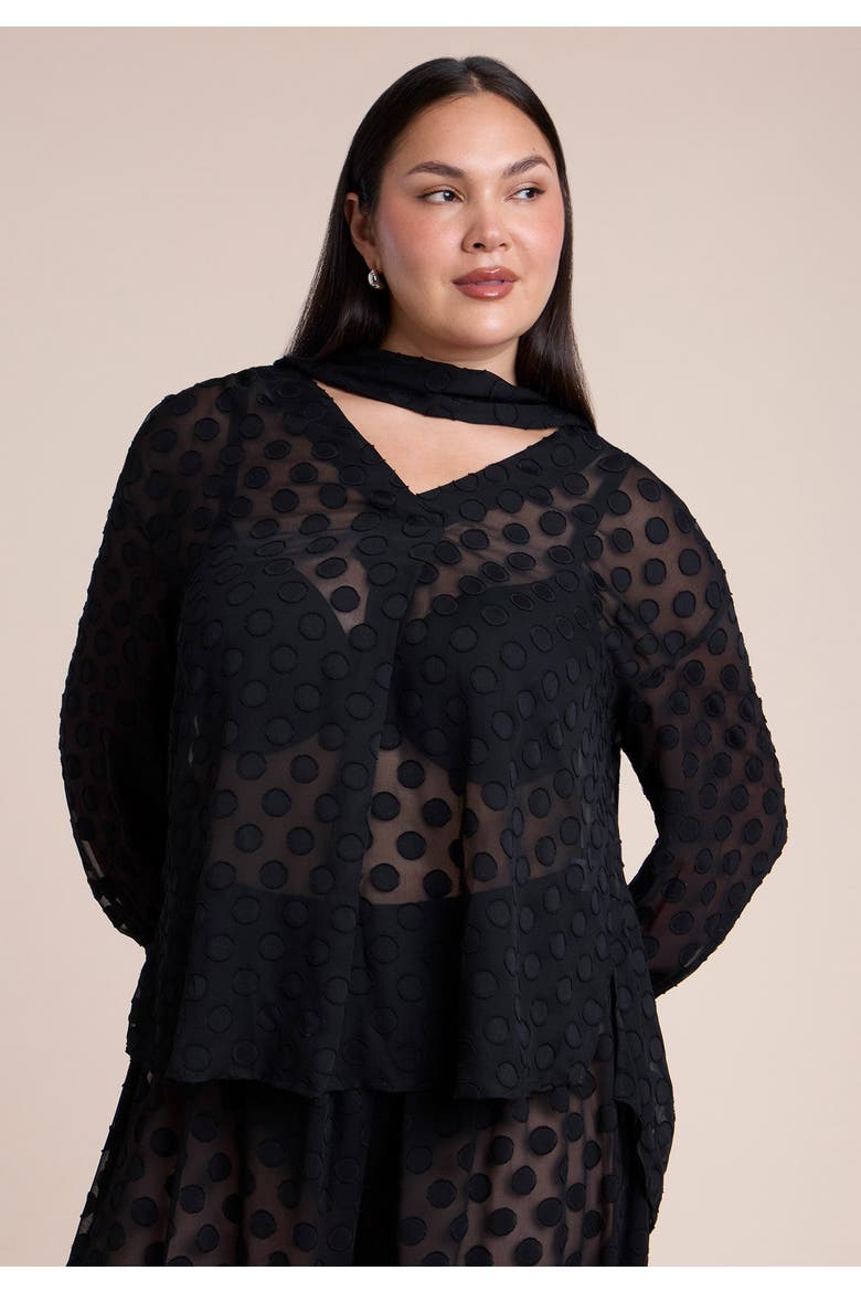 Sheer Polka Dot Blouse With Neck Tie, Main, color, BLACK ONYX