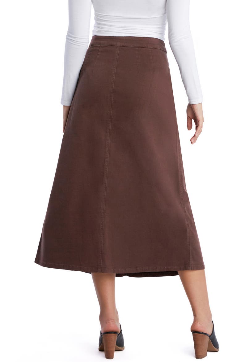 Delphine Side Pleat Denim Maxi Skirt, Alternate, color, RICH BROWN