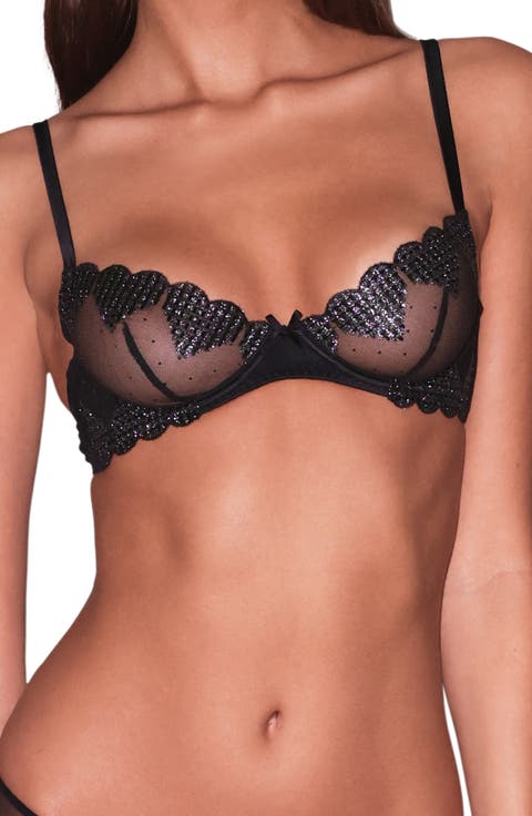 Metallic Heart Embroidered Underwire Demi Bra