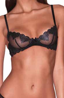 Fleur Du Mal Metallic Heart Embroidered Underwire Demi Bra