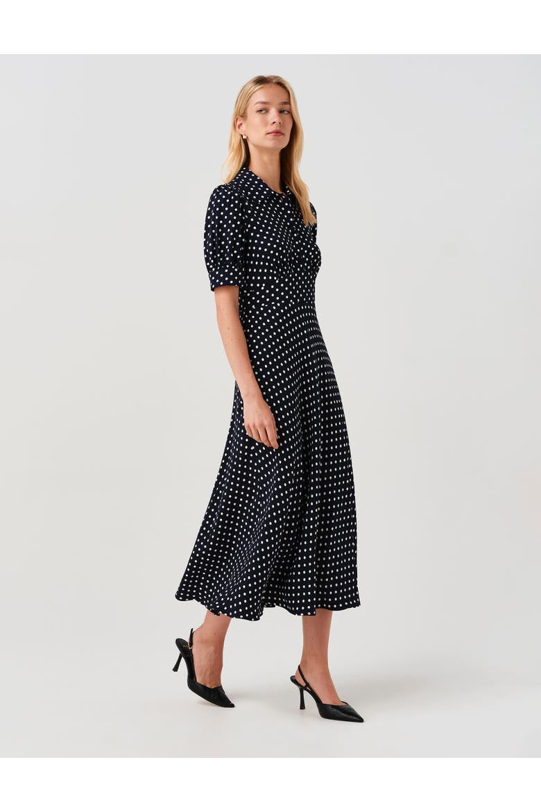 Wilma Spot Midi Tea Dress, Alternate, color, Navy Spot