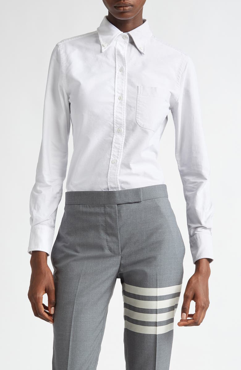 Thom Browne Two-Tone Cotton Button-Down Shirt, Main, color, 