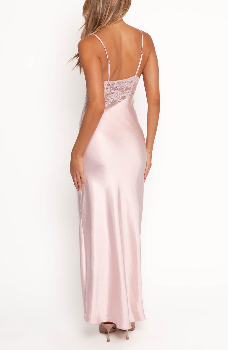 Petal & Pup Milla Sheer Lace Inset Satin Maxi Dress, Alternate, color, Pale Pink