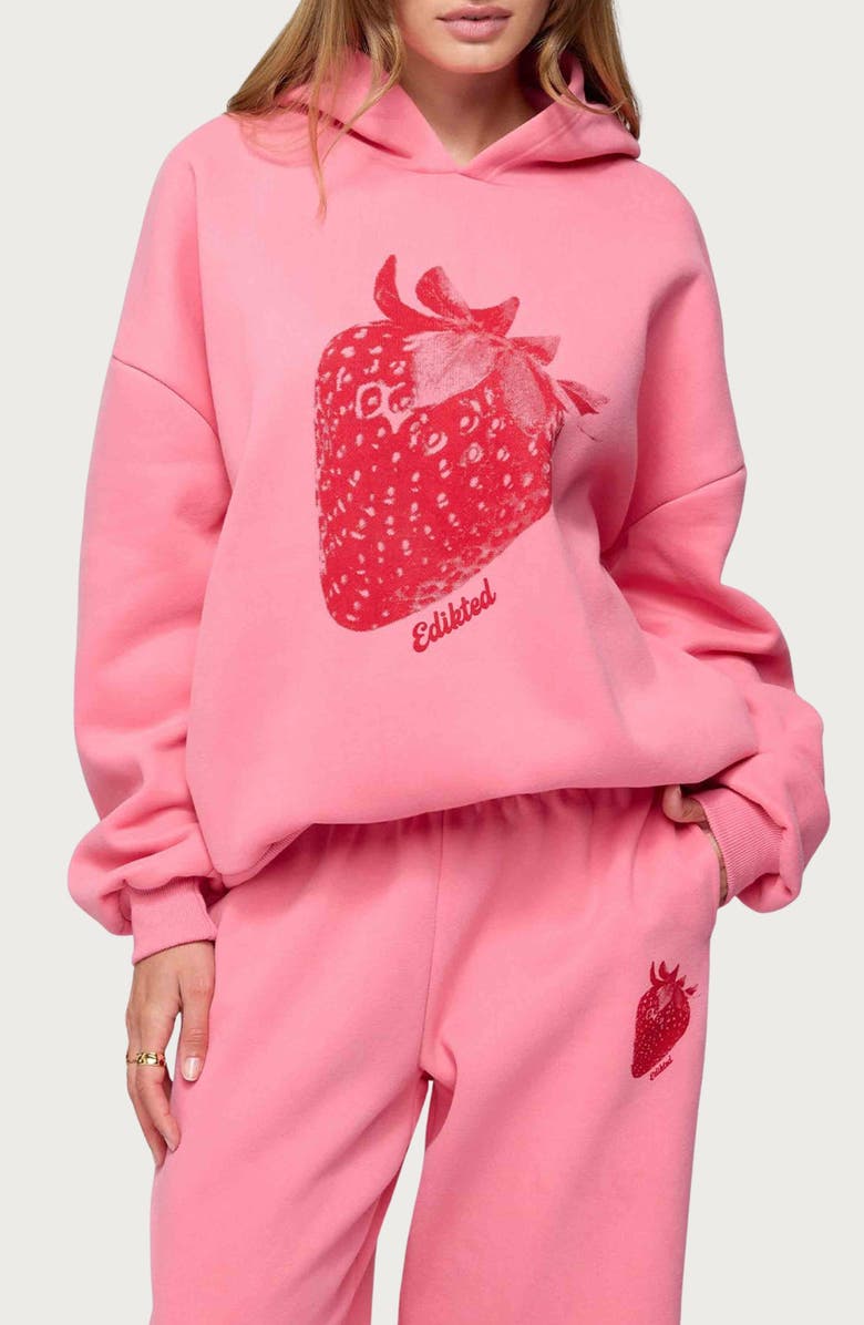 EDIKTED Strawberry Babe Hoodie, Main, color, Pink