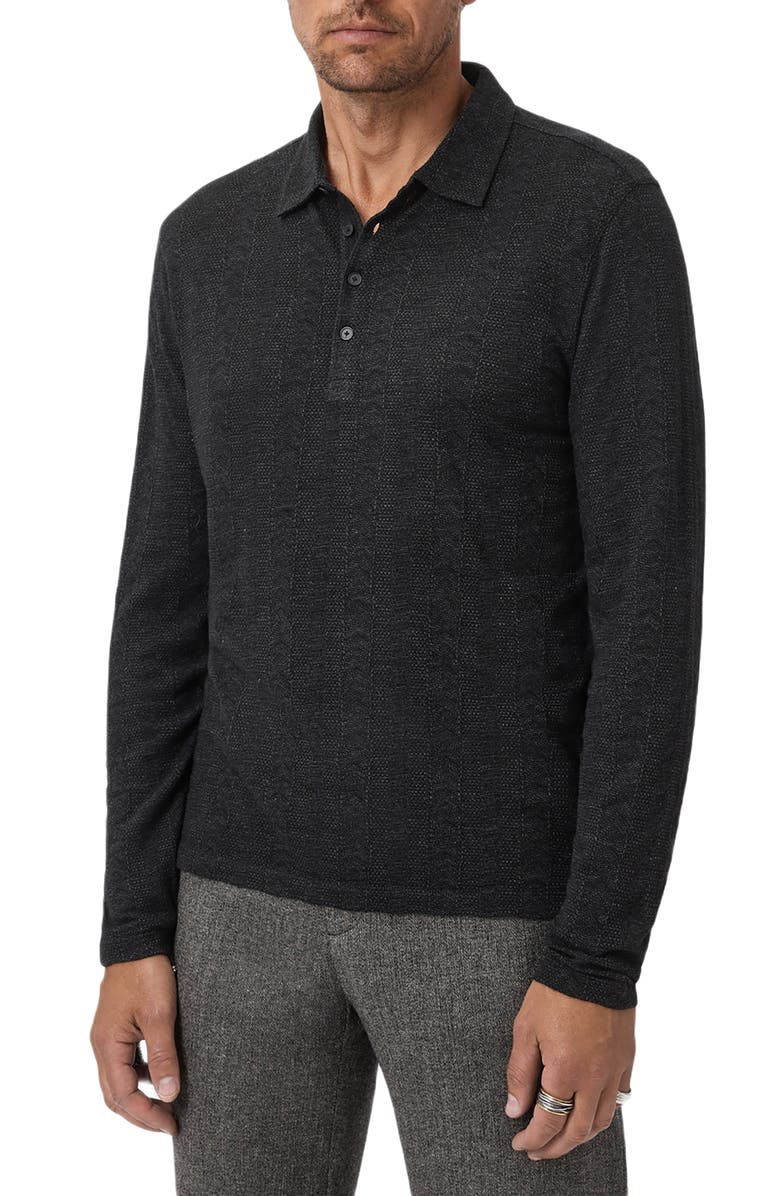 John Varvatos Jalen Three Color Marl Jacquard Long Sleeve Polo, Alternate, color, Black