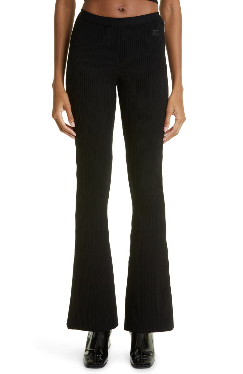 Courrèges Rib Knit Flare Pants, Main, color, Black