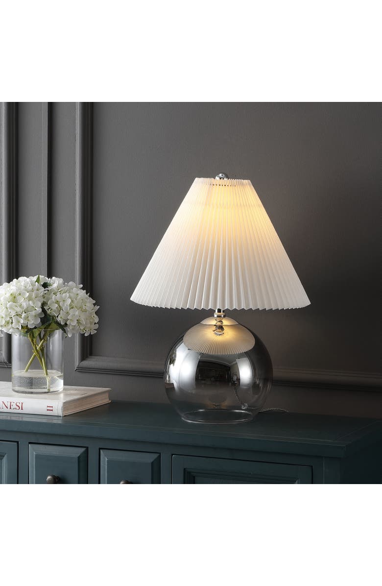 JONATHAN Y Louisa 22.5" Mid-Century Modern Round Glass/Iron Pleated Shade LED Table Lamp, Smoke Gradient/Chrome, Alternate, color, Smoke Gradient/Chrome