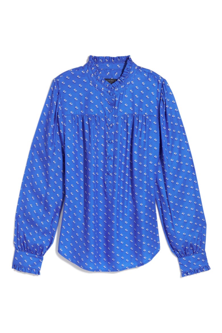 Ruffle Collar Silk Blend Popover Top, Main, color, PROVENCE GEO - BLUE