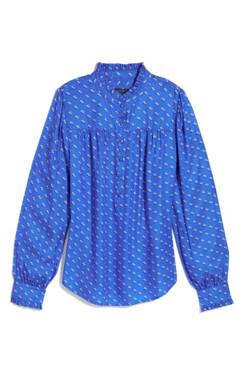 Ruffle Collar Silk Blend Popover Top