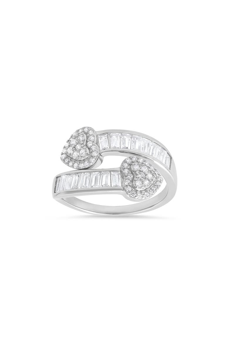 Bypass Cubic Zirconia Heart Ring, Main, color, SILVER