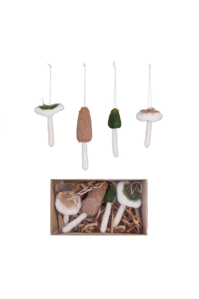 Wool Mushroom Ornaments with Gold Glitter, Multicolor, Set of 4, Main, color, Gold & Multicolor