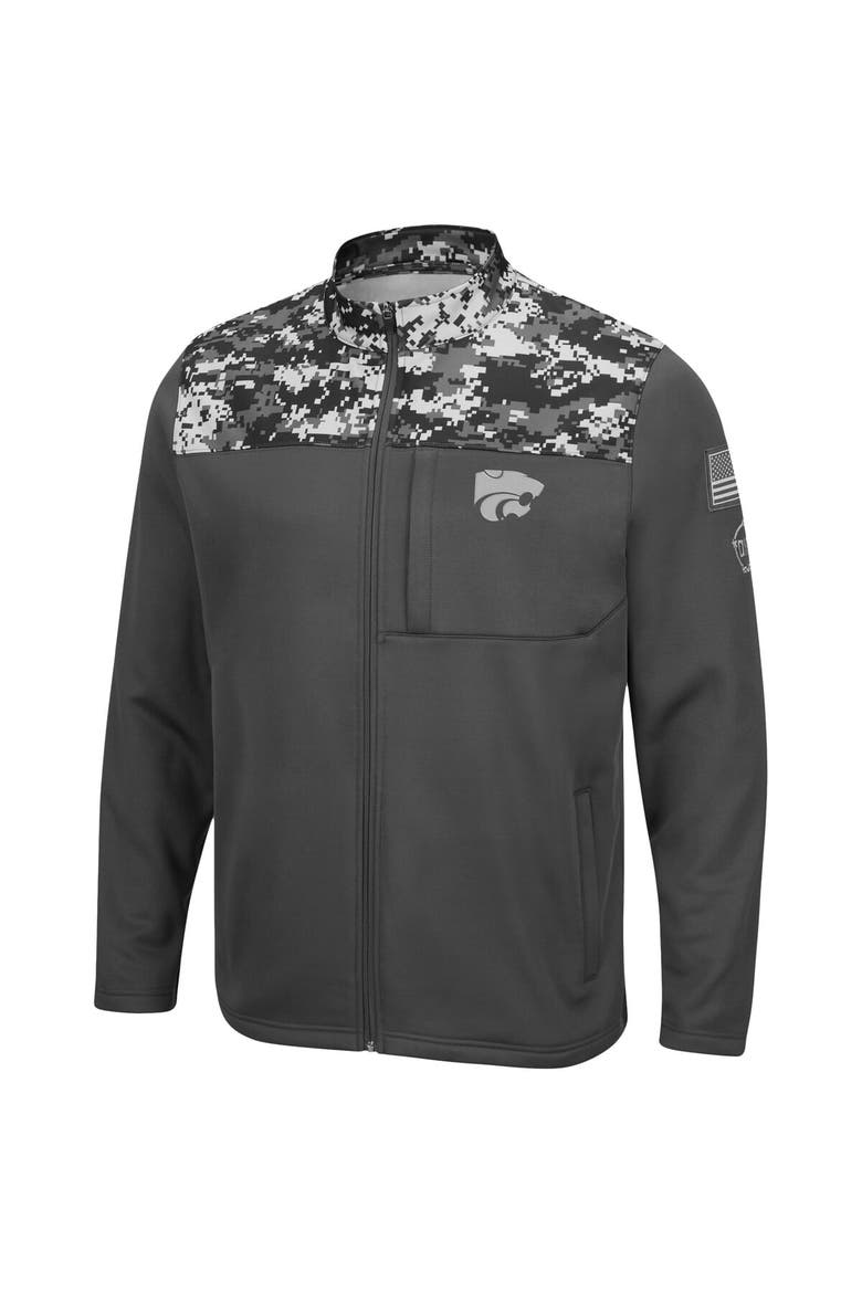 Men's Colosseum Charcoal Kansas State Wildcats OHT Military Appreciation Digi Camo Full-Zip Jacket, Alternate, color, Charcoal