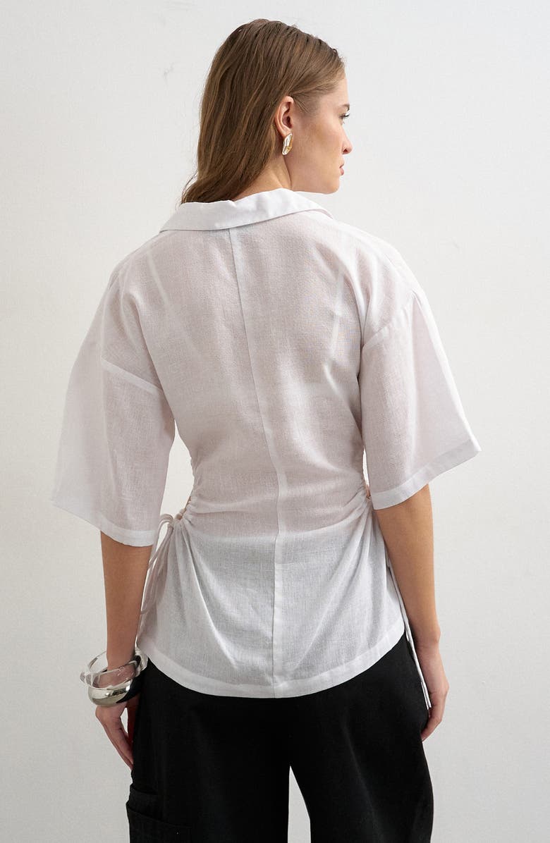 Topshop Drawstring Cutout Button-Up Top, Alternate, color, White