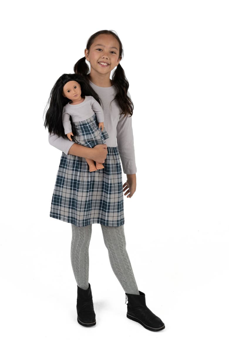 Leveret Girls Skirt Dress with Matching Doll Dress, 100% Cotton, Main, color, Light Gray