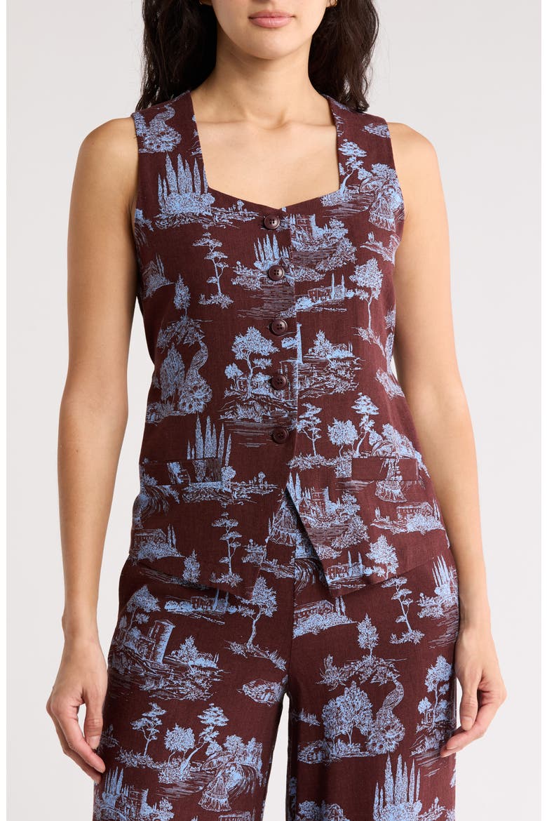 Cassie Toile Vest, Main, color, TOTALLY TOILE/ CHOCOLATE