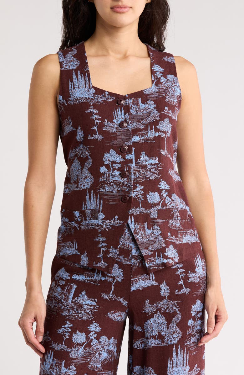 BY DESIGN Cassie Toile Vest, Main, color, Totally Toile/ Chocolate