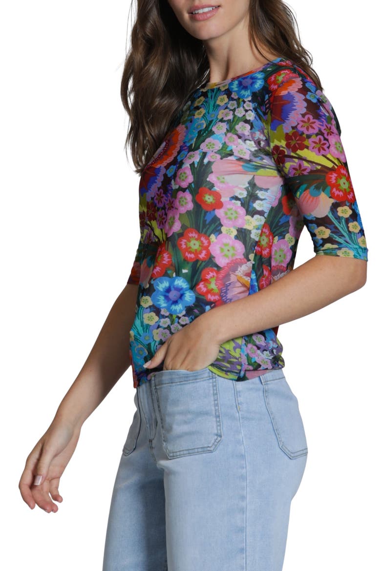 Butterfly Print Mesh Top, Alternate, color, BLUE MULTI