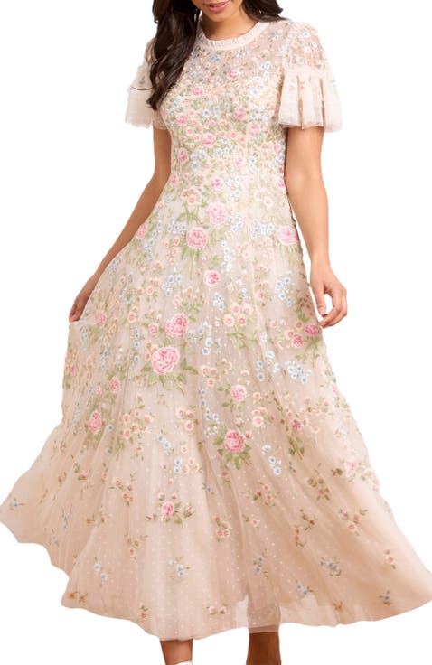 Antoinettes Floral Round Neck Midi Gown