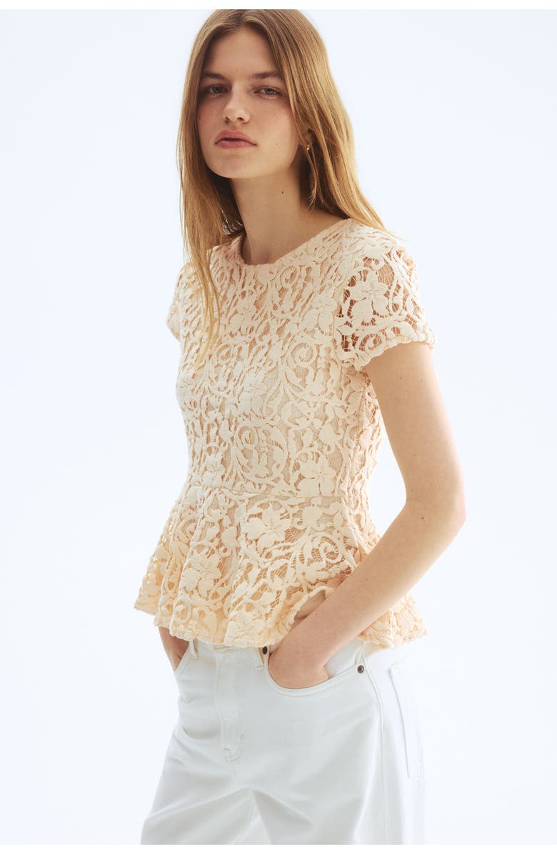 H&M Crochet-look Peplum Top, Alternate, color, Cream
