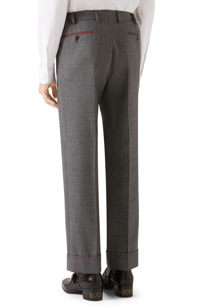 Gucci Stitch Detail Wool Sharkskin Dress Pants, Alternate, color, 