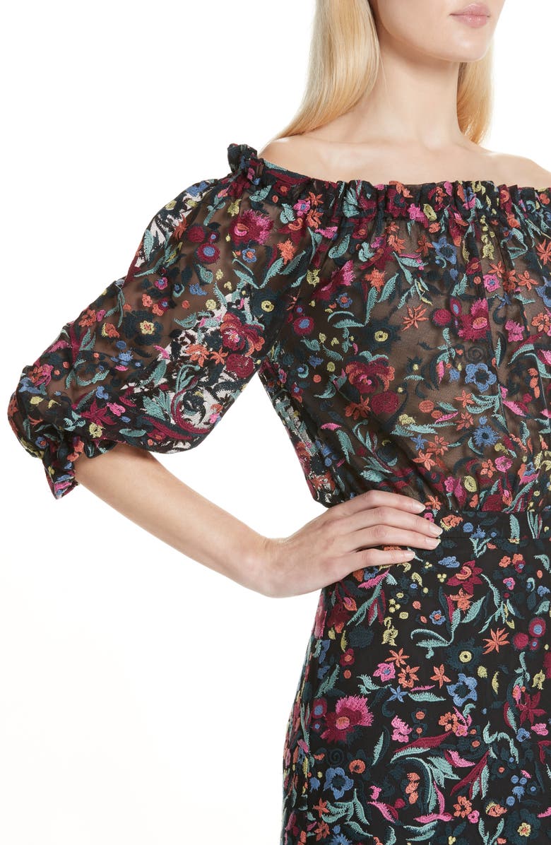 SALONI Grace Floral Embroidered Off the Shoulder Tulle Dress, Alternate, color,
