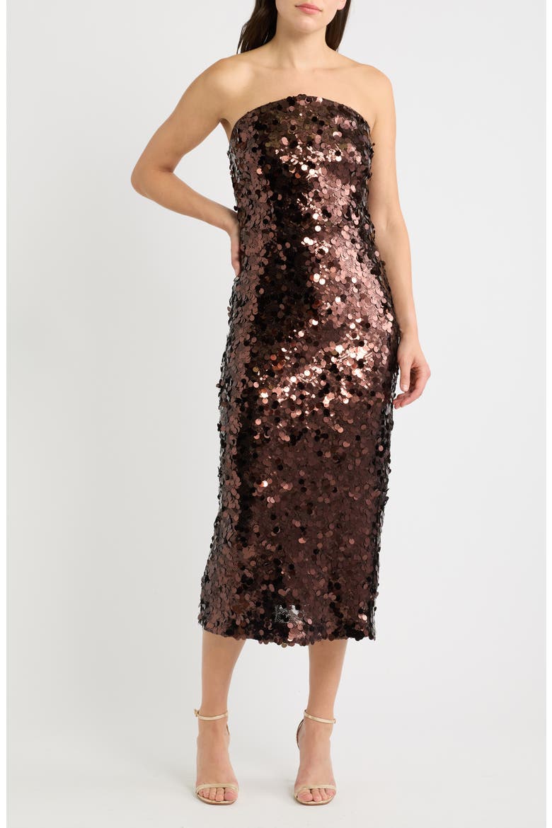 Paillette Strapless Body-Con Cocktail Dress, Main, color, CHOCOLATE