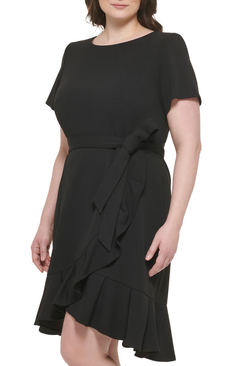 Calvin Klein Short Sleeve Ruffle Faux Wrap Dress, Alternate, color, 