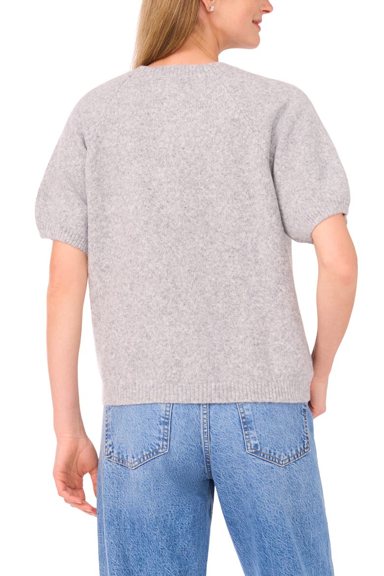Floral Embroidered Short Sleeve Sweater, Alternate, color, LIGHT HEATHER GREY