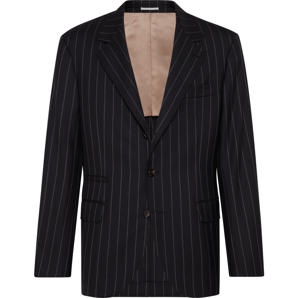 Brunello Cucinelli Wide Chalk Stripe Blazer In Black