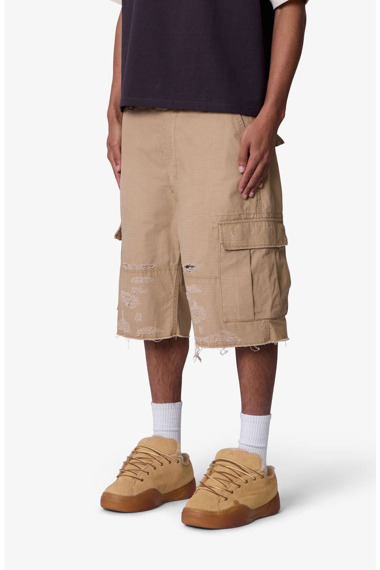 Baggy Distressed Cargo Shorts, Alternate, color, WASHED KHAKI