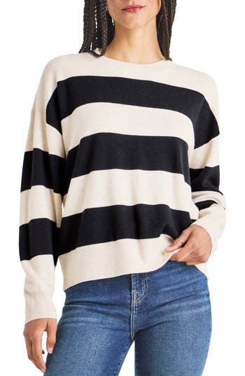 Splendid Libby Stripe Wool-blend Sweater In Oat Black Stripe