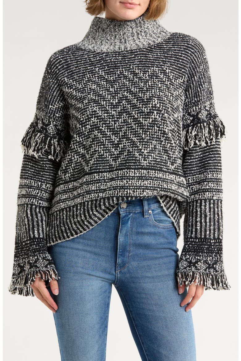 Fringe Bouclé Sweater, Main, color, BLACK/ GREY