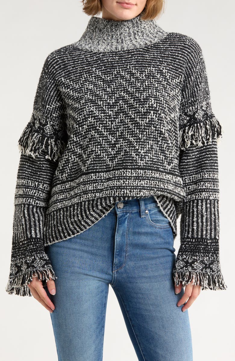JASON WU Fringe Bouclé Sweater, Main, color, Black/ Grey