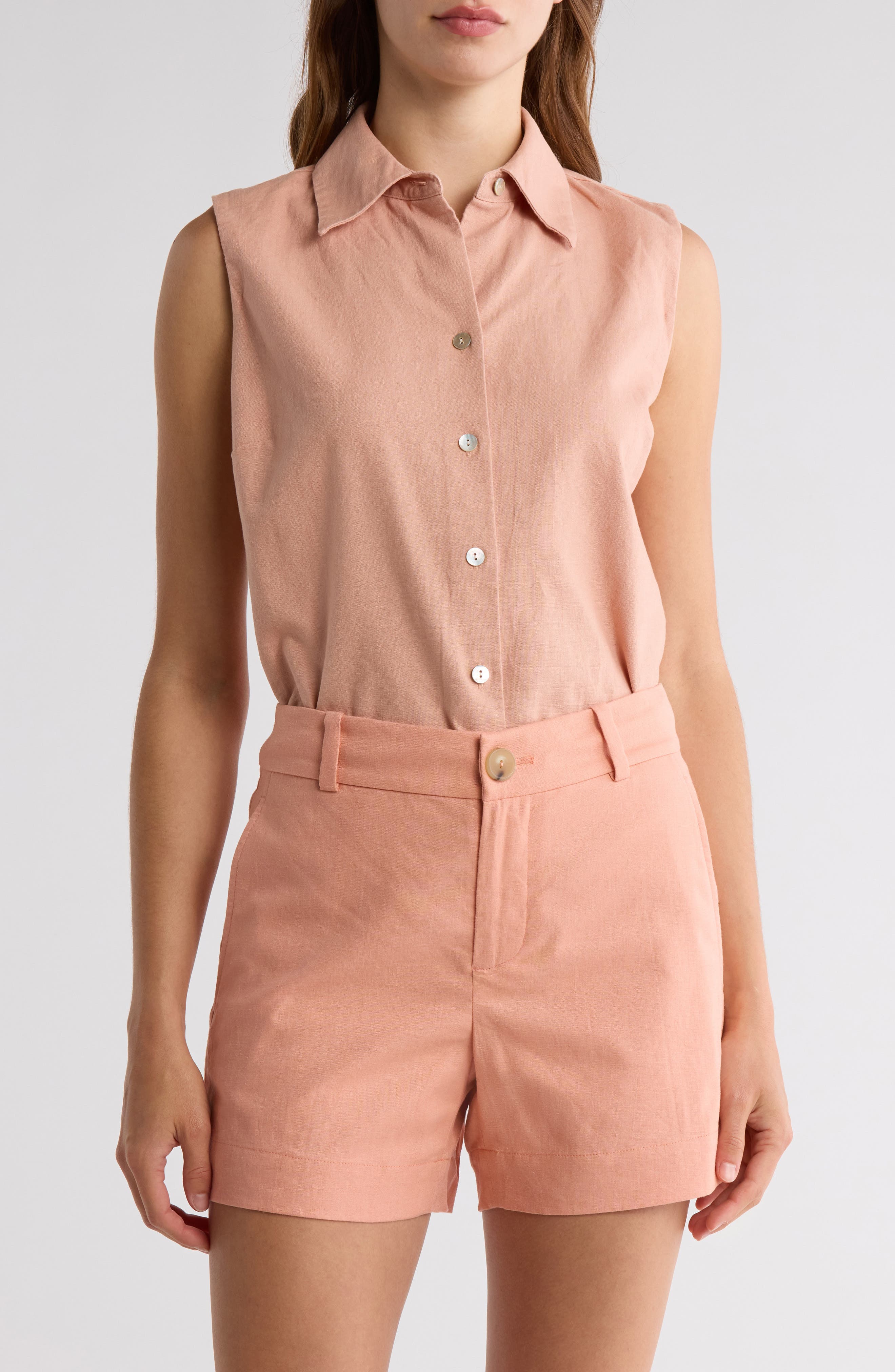 Vince Sleeveless Cotton Blend Button-Up Shirt