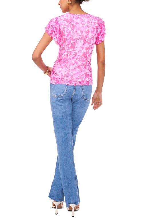 Vince Camuto Floral Ruffle Sleeve Mesh Top In Pink