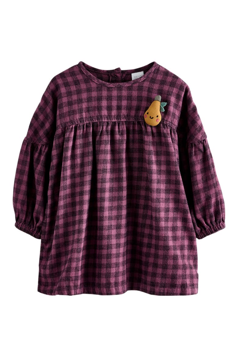 Kids' Check Long Sleeve Cotton Flannel Dress, Main, color, PURPLE