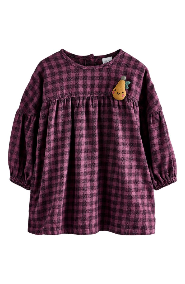 NEXT Kids' Check Long Sleeve Cotton Flannel Dress, Main, color, Purple