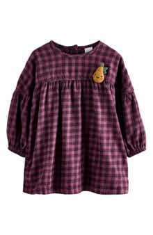 Kids' Check Long Sleeve Cotton Flannel Dress