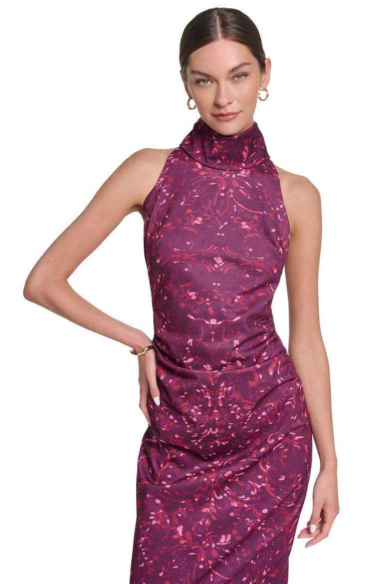 Printed Mock Neck Midi Dress, Alternate, color, Pink Multi