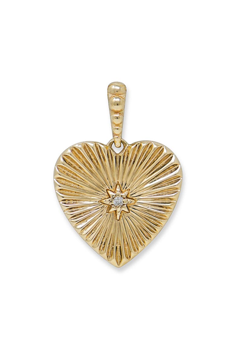 Petite North Star Fluted Heart Charm, Main, color, 14K YELLOW GOLD/ DIAMOND