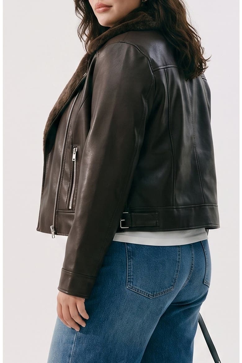 Faux Leather Jacket with Faux Fur Trim, Alternate, color, CHOCOLATE TORTE