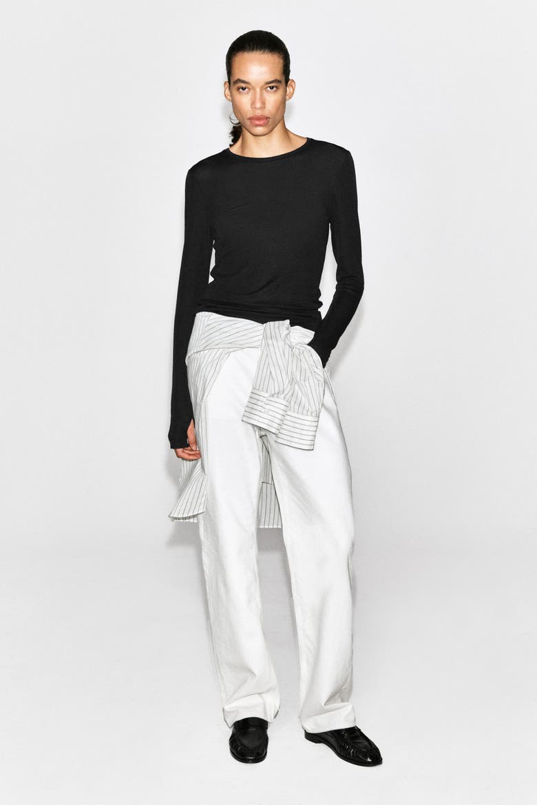 Cotton Long-Sleeved Top, Alternate, color, BLACK