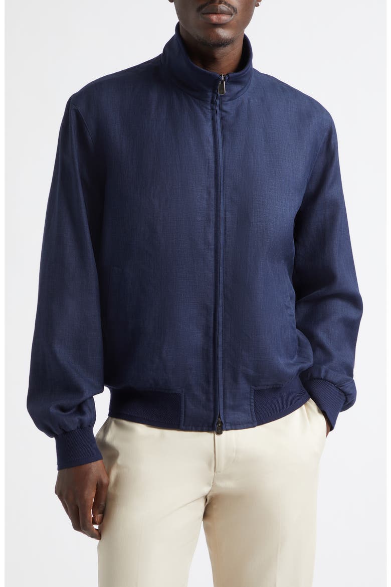 Felton Linen, Wool & Silk Flight Jacket, Main, color, NAVY