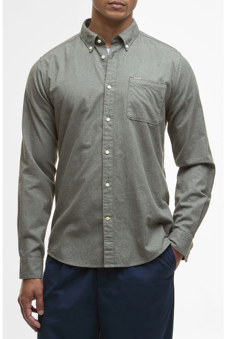 Huntly Mini Houndstooth Check Cotton Button-Down Shirt, Main, color, OLIVE