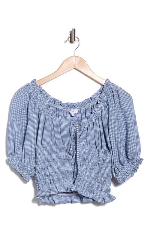 Nsr Smocked Bubble Sleeve Top In Blue