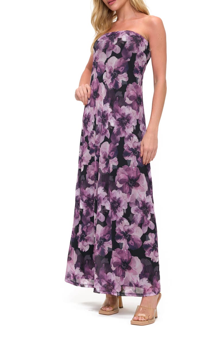 Printed Strapless Maxi Dress, Alternate, color, PURPLE FLORAL