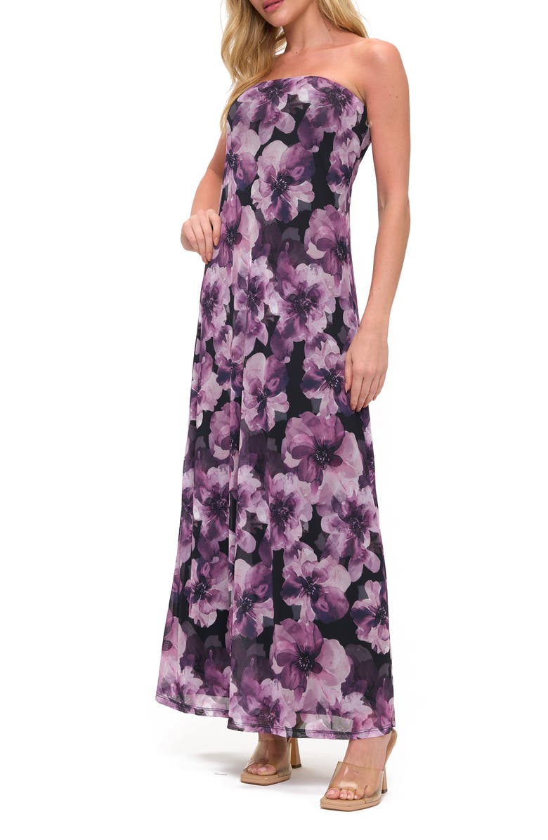 O.L. Printed Strapless Maxi Dress, Alternate, color, Purple Floral
