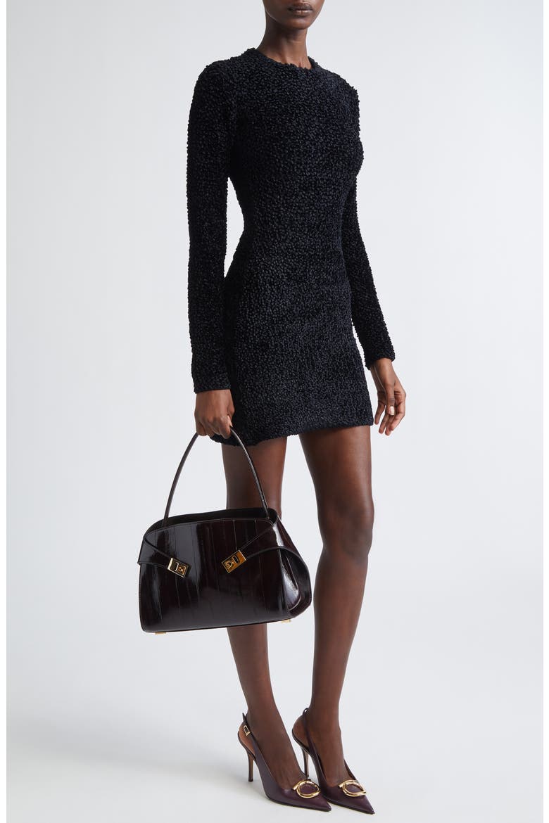 Long Sleeve Chenille Shift Dress, Alternate, color, NERO